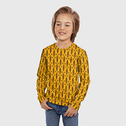 Лонгслив детский Черно-желтый современный узор Листья, цвет: 3D-принт — фото 2