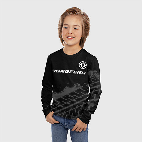 Детский лонгслив Dongfeng Speed на темном фоне со следами шин / 3D-принт – фото 3
