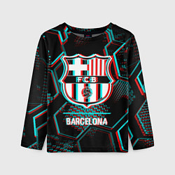 Детский лонгслив Barcelona FC в стиле Glitch на темном фоне