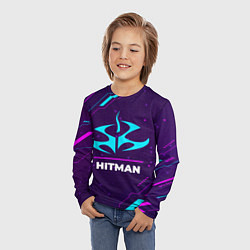 Лонгслив детский Символ Hitman в неоновых цветах на темном фоне, цвет: 3D-принт — фото 2