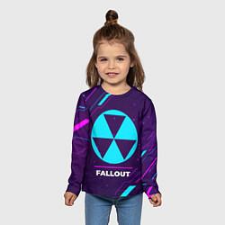 Лонгслив детский Символ Fallout в неоновых цветах на темном фоне, цвет: 3D-принт — фото 2