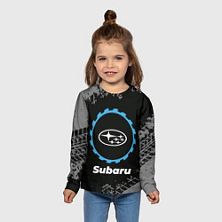 Лонгслив детский Subaru в стиле Top Gear со следами шин на фоне, цвет: 3D-принт — фото 2