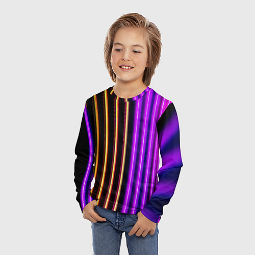 Детский лонгслив Неоновые линейные фонари - Фиолетовый / 3D-принт – фото 3