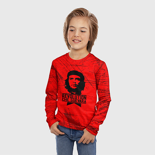Детский лонгслив Че Гевара - на красном фоне / 3D-принт – фото 3