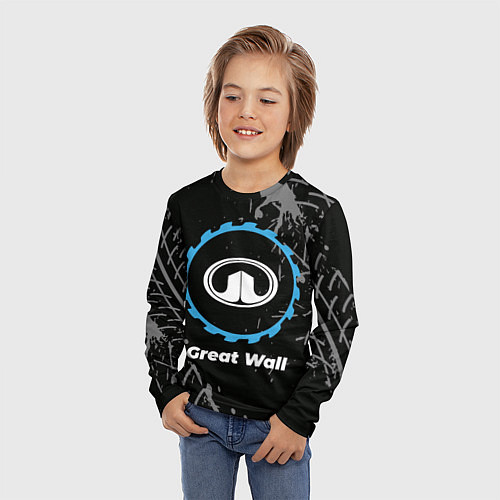 Детский лонгслив Great Wall в стиле Top Gear со следами шин на фоне / 3D-принт – фото 3