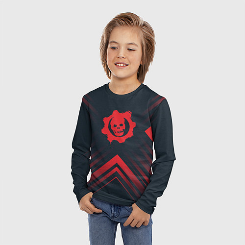 Детский лонгслив Красный Символ Gears of War на темном фоне со стре / 3D-принт – фото 3