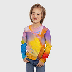 Лонгслив детский Абстрактные фигуры и пузырьки - Оранжевый, цвет: 3D-принт — фото 2