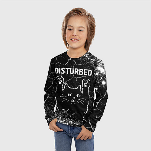 Детский лонгслив Группа Disturbed и Рок Кот / 3D-принт – фото 3