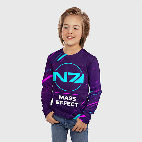 Детский лонгслив Символ Mass Effect в неоновых цветах на темном фон / 3D-принт – фото 3