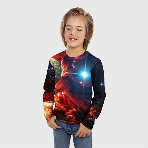 Детский лонгслив Яркая звезда в космическом пространстве / 3D-принт – фото 3