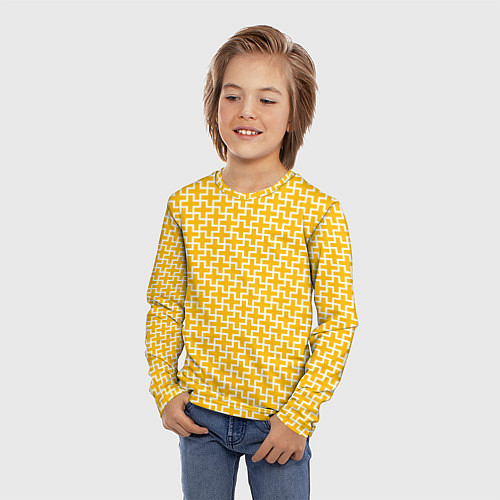 Детский лонгслив Белые крестики на желтом фоне / 3D-принт – фото 3
