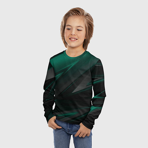 Детский лонгслив Бирюзовый черный фон / 3D-принт – фото 3