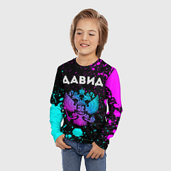 Лонгслив детский Давид - неоновый герб России, цвет: 3D-принт — фото 2
