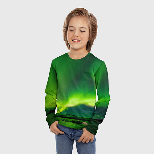 Детский лонгслив Абстрактное полярное сияние - Зелёный / 3D-принт – фото 3