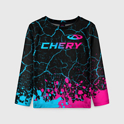 Лонгслив детский Chery - neon gradient: символ сверху, цвет: 3D-принт