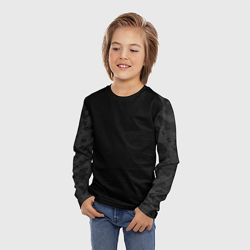 Детский лонгслив Кроссфит униформа - черный камуфляж / 3D-принт – фото 3