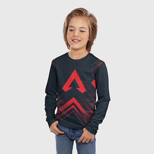 Детский лонгслив Красный символ Apex Legends на темном фоне со стре / 3D-принт – фото 3
