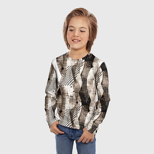 Детский лонгслив Абстрактный гранжевый коричнево-бежевый / 3D-принт – фото 3