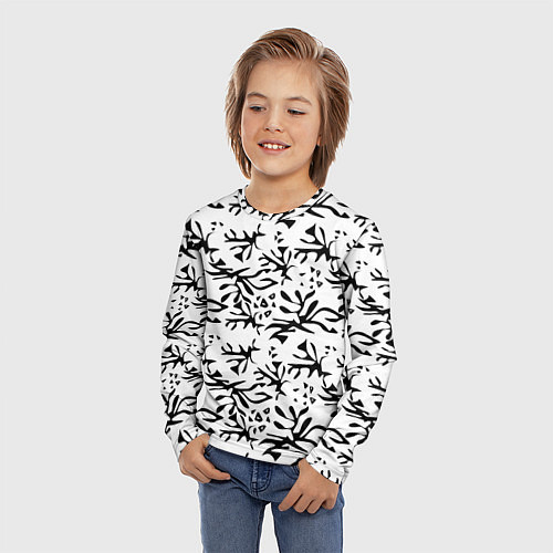 Детский лонгслив Черно белый абстрактный модный узор / 3D-принт – фото 3