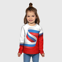 Лонгслив детский Лента триколор на красно-белом фоне, цвет: 3D-принт — фото 2