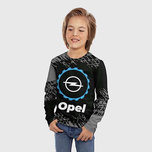 Детский лонгслив Opel в стиле Top Gear со следами шин на фоне / 3D-принт – фото 3
