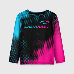 Лонгслив детский Chevrolet - neon gradient: символ сверху, цвет: 3D-принт