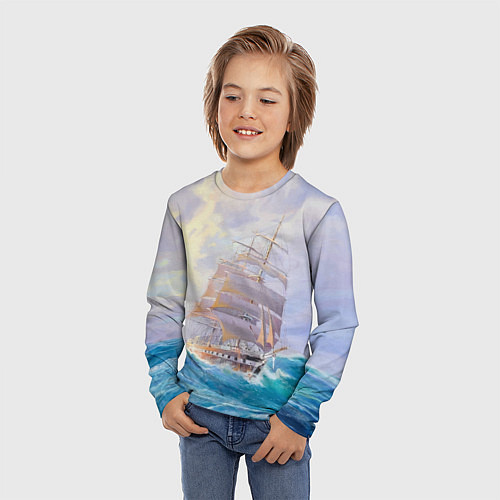 Детский лонгслив Фрегат в штормовом океане / 3D-принт – фото 3