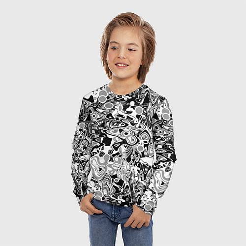Детский лонгслив Черно-белый абстрактный паттерн / 3D-принт – фото 3