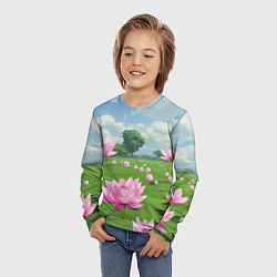 Лонгслив детский Вид на лотосы аниме, цвет: 3D-принт — фото 2