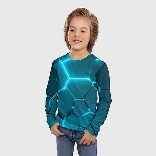 Детский лонгслив Ледяные неоновые геометрические плиты / 3D-принт – фото 3