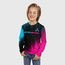 Лонгслив детский Mitsubishi - neon gradient: символ сверху, цвет: 3D-принт — фото 2