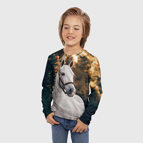 Детский лонгслив Белая лошадка / 3D-принт – фото 3
