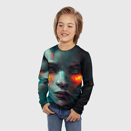 Детский лонгслив Лицо женщины - киборга / 3D-принт – фото 3