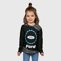 Лонгслив детский Ford в стиле Top Gear со следами шин на фоне, цвет: 3D-принт — фото 2