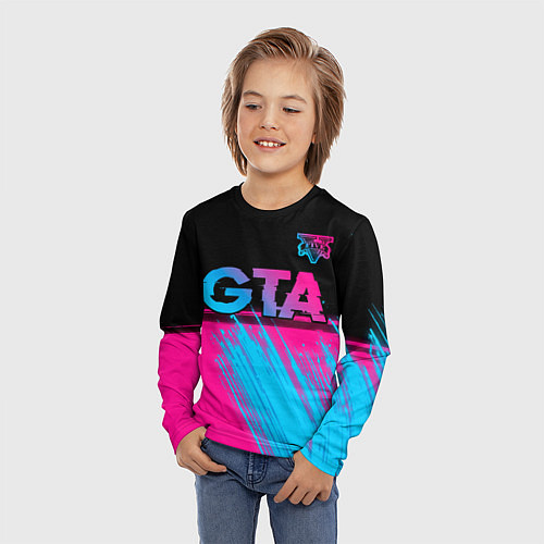Детский лонгслив GTA - neon gradient: символ сверху / 3D-принт – фото 3