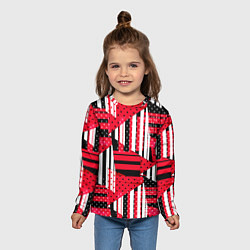 Лонгслив детский Красный, черный и белый горошек и полоска, пэчворк, цвет: 3D-принт — фото 2