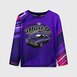 Лонгслив детский Muscle garage - фиолетовый ретро-автомобиль, цвет: 3D-принт