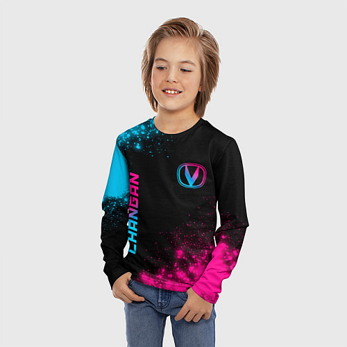 Детский лонгслив Changan - neon gradient: надпись, символ / 3D-принт – фото 3