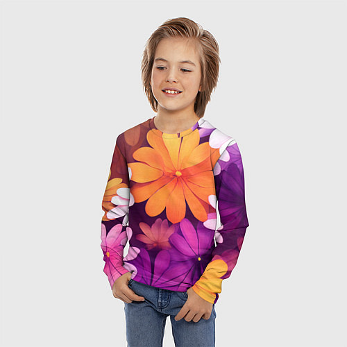 Детский лонгслив Яркие фанстастические цветы / 3D-принт – фото 3