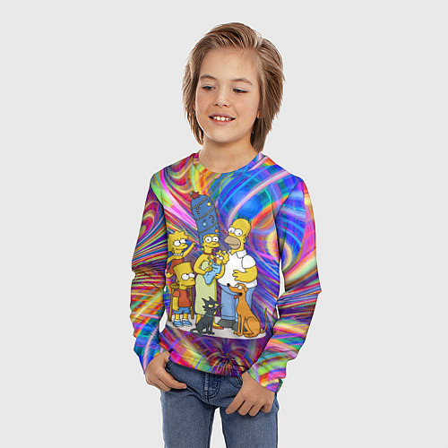 Детский лонгслив Семейка Симпсонов празднуют Новый Год / 3D-принт – фото 3