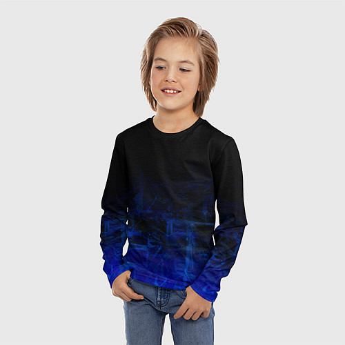 Детский лонгслив Однотонный черный и темно синий гранжевый градиент / 3D-принт – фото 3