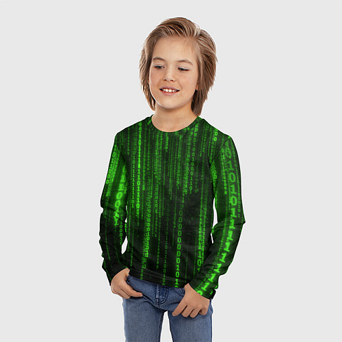 Детский лонгслив Двоичный код зеленый / 3D-принт – фото 3