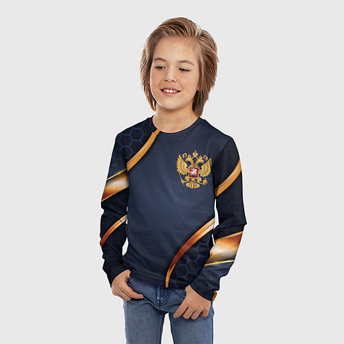 Детский лонгслив Blue & gold герб России / 3D-принт – фото 3