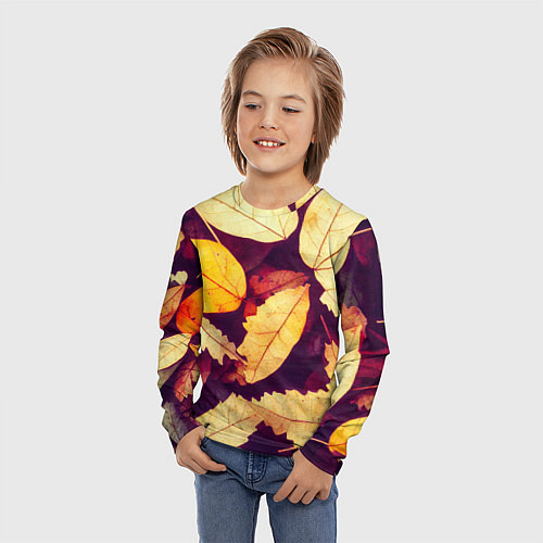 Детский лонгслив Осенняя листва узор / 3D-принт – фото 3