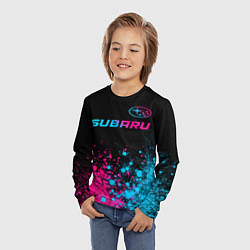 Лонгслив детский Subaru - neon gradient: символ сверху, цвет: 3D-принт — фото 2