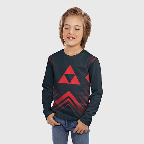 Детский лонгслив Красный символ Zelda на темном фоне со стрелками / 3D-принт – фото 3