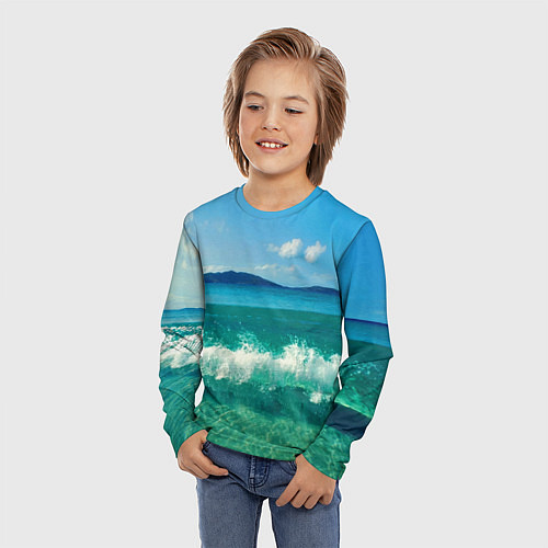 Детский лонгслив Волна набегает на берег / 3D-принт – фото 3