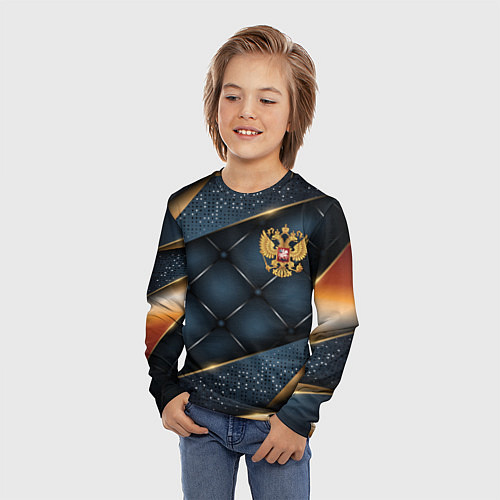 Детский лонгслив Золотой герб России на объемном фоне / 3D-принт – фото 3