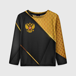 Детский лонгслив Герб России на черном фоне с золотыми вставками
