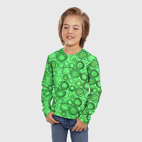Детский лонгслив Ярко-зеленый неоновый абстрактный узор / 3D-принт – фото 3